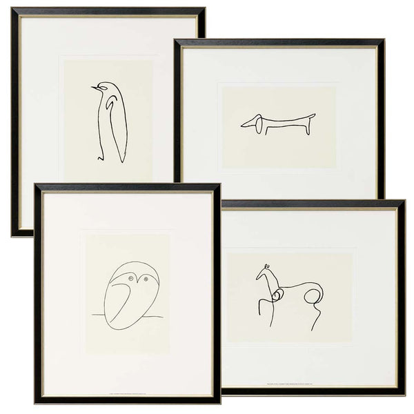 Pablo Picasso: 4 Tierbilder im Set, gerahmt