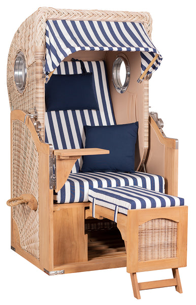 Strandkorb 1-Sitzer, Design blau/weiß gestreift