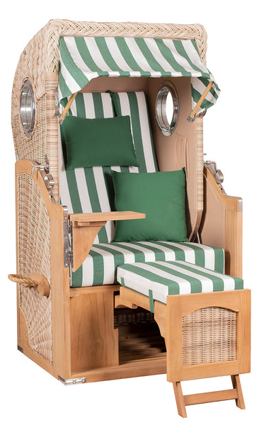 Strandkorb 1-Sitzer, Design grün/weiß gestreift