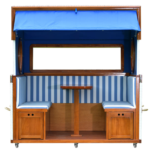 Strandkorb 6-Sitzer, Design blau/weiß gestreift