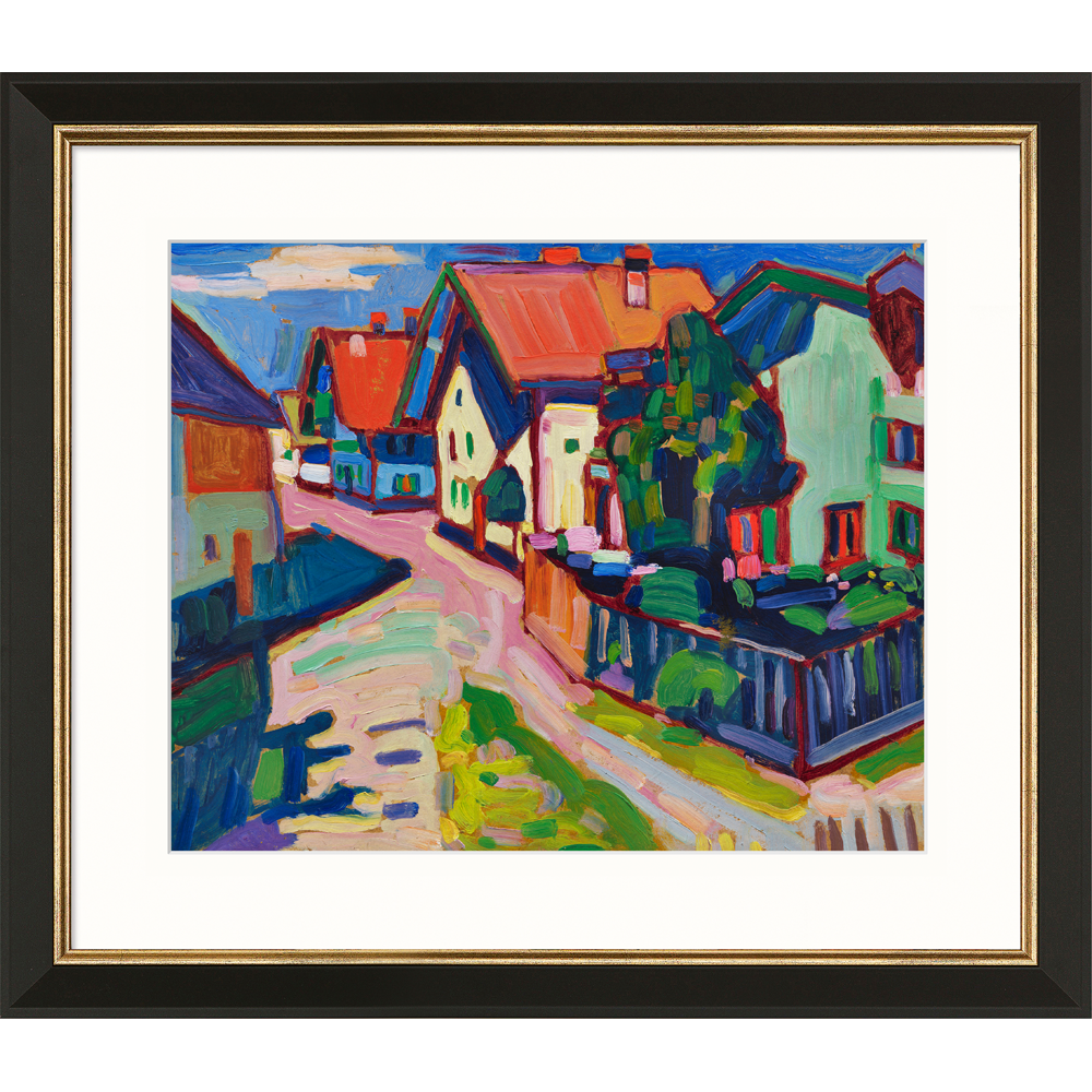 Wassily Kandinsky: Bild "Murnau" (1908), Version schwarz-goldfarben gerahmt