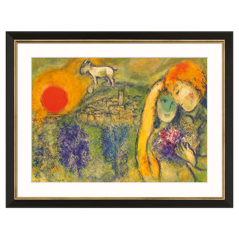 Marc Chagall: Bild "Die Liebenden von Vence (Les Amoureux de Vence)" (1957), Version schwarz-goldfarben gerahmt