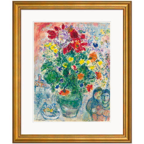 Marc Chagall: Bild "Bouquet de Renoncules" (1968), Version goldfarben gerahmt
