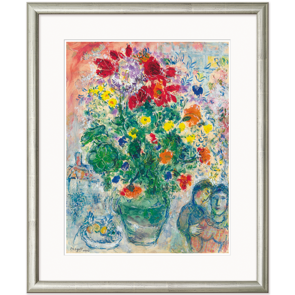 Marc Chagall: Bild "Bouquet de Renoncules" (1968), Version silberfarben gerahmt