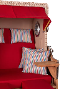 Strandkorb 2-Sitzer, Design rot mit bunten Kissen