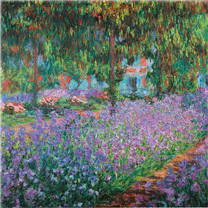 Claude Monet: Glasbild "Irisbeet in Monets Garten"