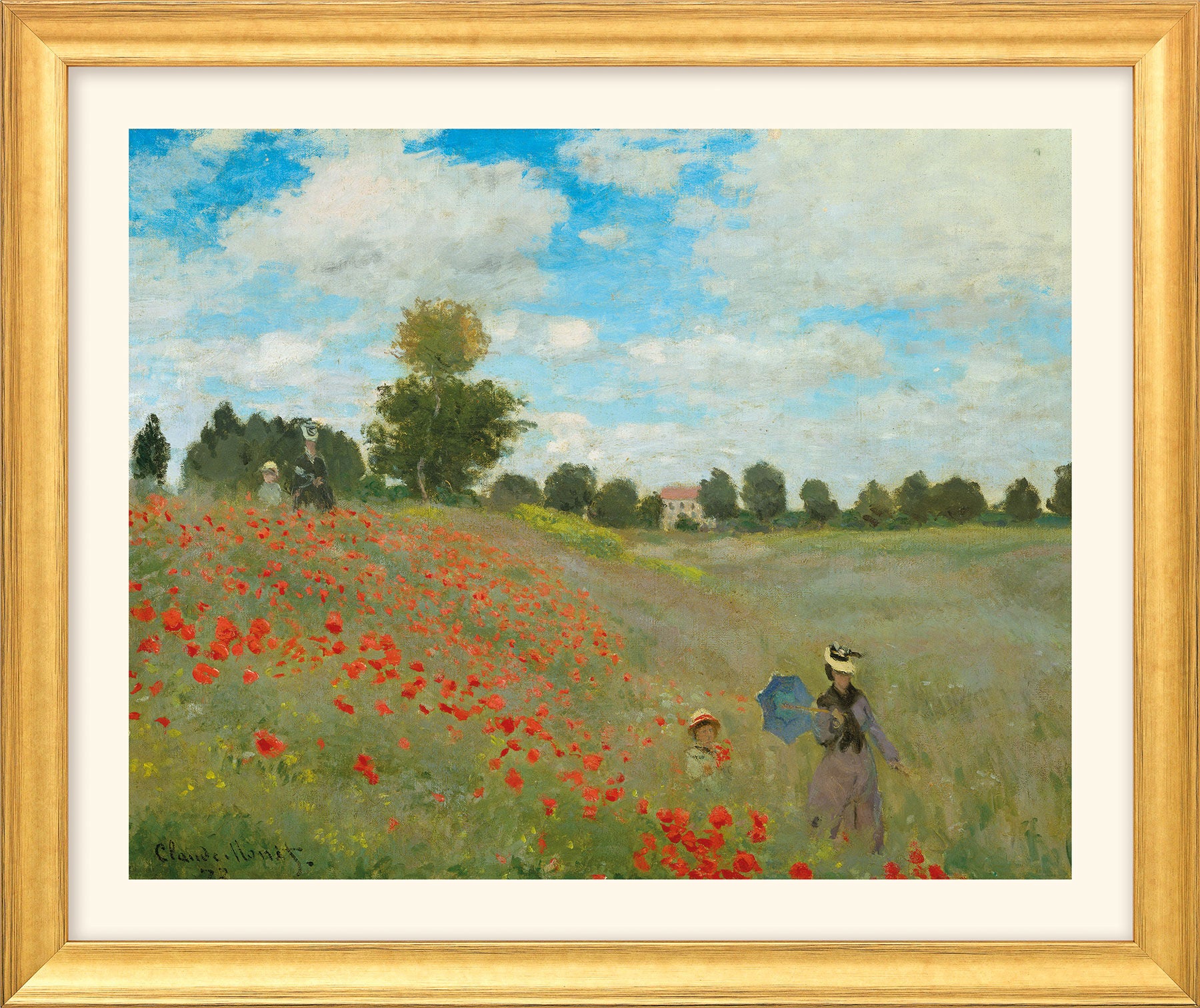 Claude Monet: Bild "Les coquelicots à Argenteuil (Das Mohnfeld bei Argenteuil)" (1878), Version goldfarben gerahmt