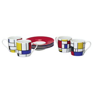 Piet Mondrian: 4 Espressotassen mit Künstlermotiven im Set, Porzellan