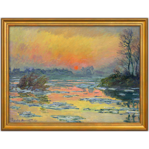 Claude Monet: Bild „Sonnenuntergang an der Seine“ (1880), Goldfarbene Rahmung
