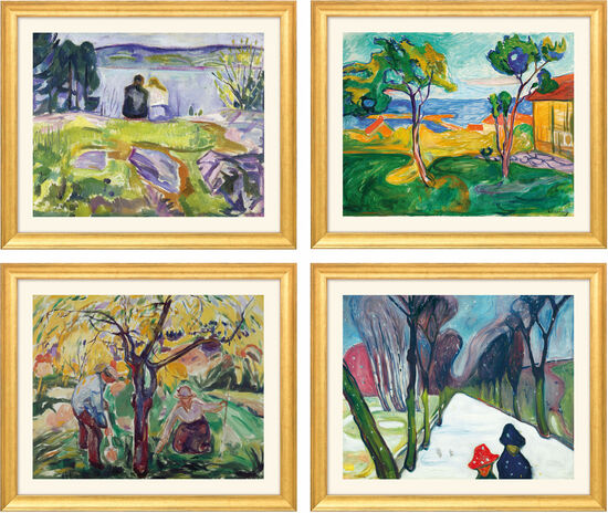 Edvard Munch: 4 Bilder "Jahreszeiten-Zyklus" im Set, Version goldfarben gerahmt