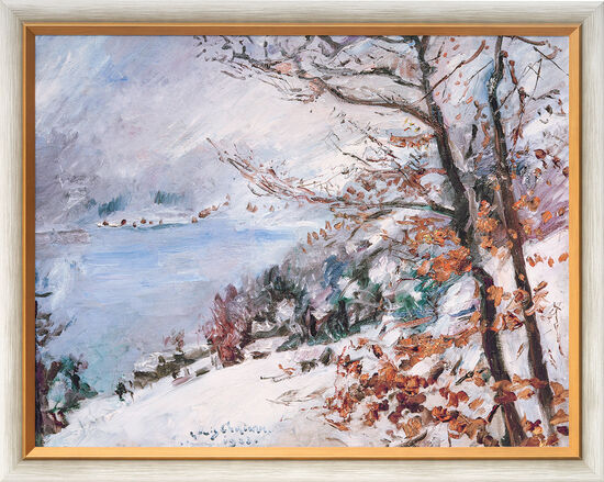 Lovis Corinth: Bild "Walchensee im Winter" (1923), Version weiß-goldfarben gerahmt