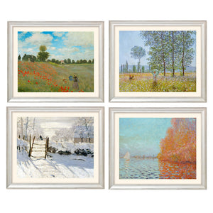 Claude Monet: 4 Landschaftsbilder im Set, Version silber gerahmt