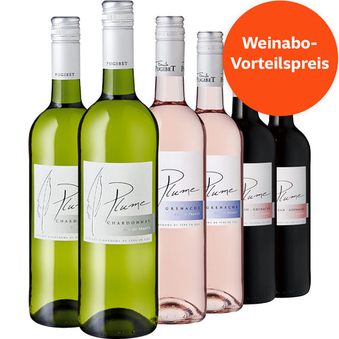 Weinpaket bestehend aus sechs alkoholreduzierten Weineinzelflaschen 