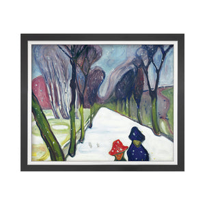 Edvard Munch: Bild "Allee im Schneegestöber" (1906), Version schwarz-silberfarben gerahmt