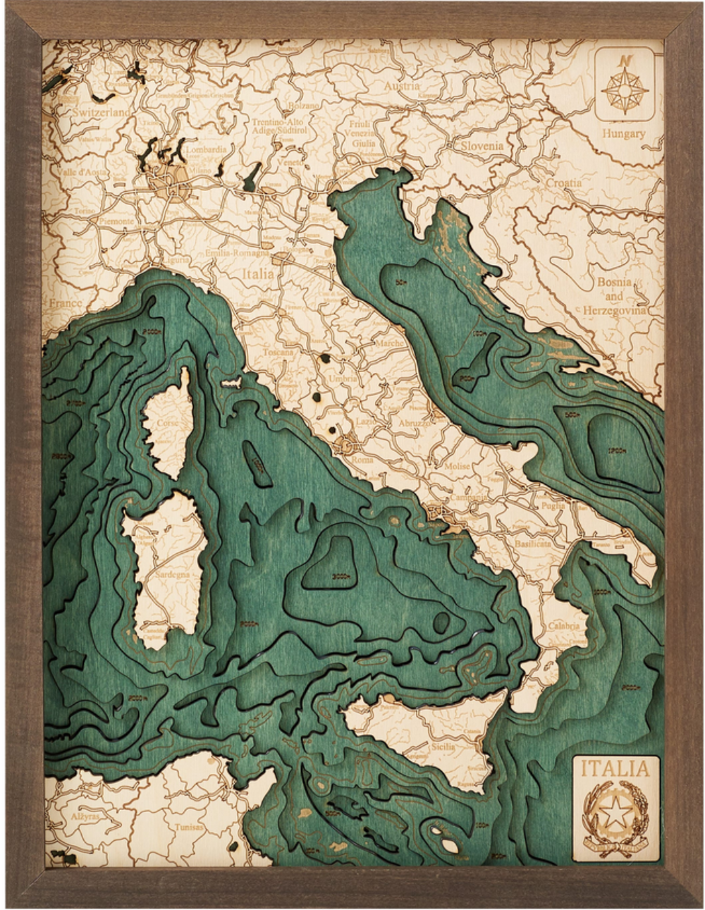 Italien - 3D Holz Wandkarte