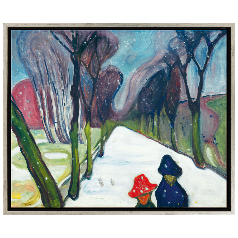 Edvard Munch: Bild "Allee im Schneegestöber" (1906), Version silberfarben gerahmt