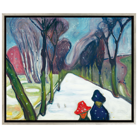 Edvard Munch: Bild "Allee im Schneegestöber" (1906), Version silberfarben gerahmt