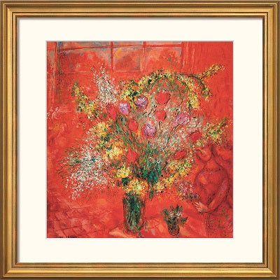Marc Chagall: Bild &quot;Fleurs sur fond rouge&quot; (1970), gerahmt - Bild 1