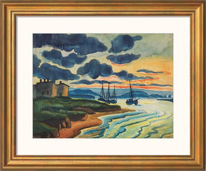 Max Pechstein: Bild "Sonnenuntergang" (1925), Version goldfarben gerahmt