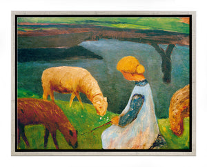 Paula Modersohn-Becker: Bild &quot;Sitzendes Mädchen mit Schafen am Weiher I&quot; (1903) - Bild 1